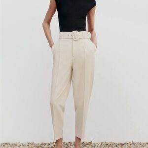 Zara Beige High-Waisted Trousers with Belt